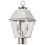 Livex Lighting - Wentworth 2 Light Brushed Nickel Outdoor Medium Post Top Lantern - With its appealing brushed nickel finish and clear glass, the stunning Mansfield collection will make an elegant addition to any outdoor space. Formed from solid brass & traditionally inspired, this two-light outdoor medium post top lantern is complimentary to almost any home exterior. Combining superb craftsmanship and affordable price, this fixture is sure to be a timeless addition to your home.