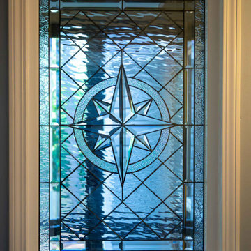 Vinyl Framed Custom Compass Rose Design Stained Glass Window