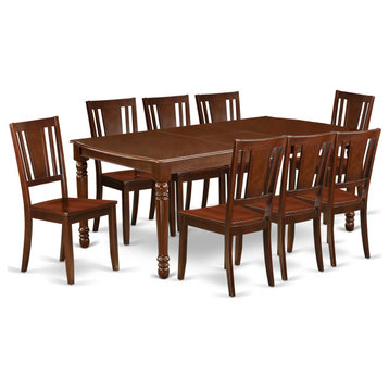 Dodu9-Mah-W, 9-Piece Rectangle 60/78" Dinner Table With 18" Leaf and 8-Chairs