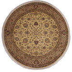 Bareens Designer Rugs - Kashan Pak Persian Jessi Beige/Tan Wool Round - 10'0'' x 10'2'' - Designed with mesmerizing intricacy and gorgeous color palette, this hand-knotted masterpiece demonstrates the beauty and electrifying thrill of Pak Persian art. These meticulously hand-knotted Pak-Persian rug is made with pure wool and features breathtaking traditional, transitional, and tribal designs in bold luxurious color pallets. Known for their intricate designs these rugs are a reproduction of Persian rugs, made in Pakistan with unique Mughal designs. Made by master weavers using the same Persian texture, design and dying technique, we wanted to produce the most significant manifestation of Persian art, life, and culture. This rug is most famous for its exceptional quality, incredible designs, patterns, and vibrant rich color. Pak-Persian rugs made with Persian weave with high knot counts, which enables the high intricacy and detail found in the patterns are also referred to as "State of art", each color adds a rich beautiful detail in the artwork of this rug. The design, color, and beautiful chromatic composition with a vibrant sheen with intricate designs, exude beauty, elegance, and quality make this rug a masterpiece of its own.