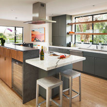Shelving over windows in kitchen