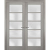 Solid French Double Doors 36 x 80 Frosted Glass, Quadro 4002 Grey Ash