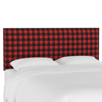 Salem Nail Button Border Headboard, Gingham Red Black, Red, Twin