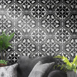 Moroccan Mosaic & Tile House - 8"x8"Casa Handmade Cement Tile, Black/White,Set of 12 - Wall And Floor Tile