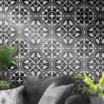 8"x8"Casa Handmade Cement Tile, Black/White,Set of 12