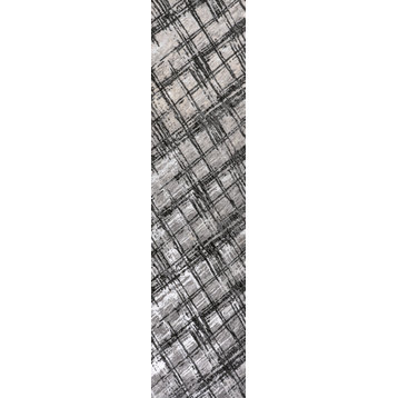 Slant Modern Abstract Black/Gray 2 ft. x 8 ft. Runner Rug