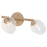 LALUZ - Modern 2-Light Gold Wall Sconce Lighting Wall Lamp with Clear Glass Shade - 2-light bathroom light fixtures with high quality clear glass shades giving it a stylish look, gold finished metal mount plate bring a modern style. This wall sconce perfectly fit with any style, from modern to rustic.