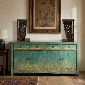 Oriental Distressed Turquoise Blue Sideboard Buffet Table Cabinet ws4371