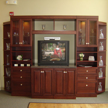 Traditional media, entertainment center with mullen doors and so much space stor