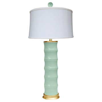 Green Bamboo Style Porcelain Vase Table Lamp 30"