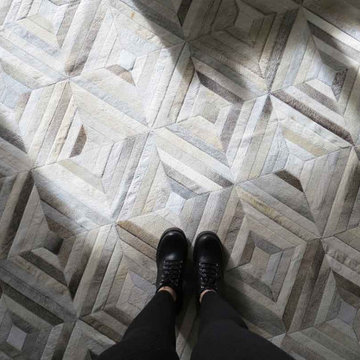 Taupe and Cream Diamond Patch Cowhide Rug