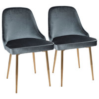 LumiSource Marcel Dining Chair, Set of 2, Blue Velvet, Gold Frame