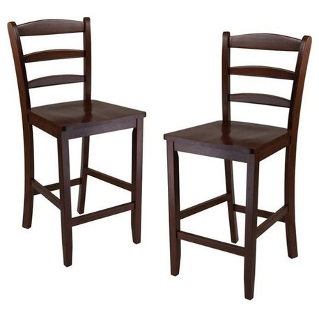 Pemberly Row 24" Solid Wood Counter Stool in Antique Walnut (Set of 2)