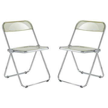 LeisureMod Lawrence Acrylic Folding Chair With Metal Frame, Set of 2 Amber
