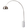 LeisureMod Modern Arco Stainless Steel Floor Lamp With Marble Cube Base in White