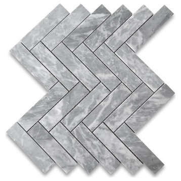 Bardiglio Gray Marble 1x4 Herringbone Mosaic Tile Honed, 1 sheet
