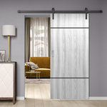 Valusso Design LLC - Barn Door Largo Ice Maple Night Lines 24x80, 24x80 - The features of the Largo barn door model can be surprised even for professional customers. Valusso Design LLC presents high quality and durability doors with modern style aluminum stripes. Pretty easy in look and fresh in technology of manufacturing, Largo barn  door makes hearts beat faster. Tho horisontal lines give the door ultra modern view that transfer our consciousness to the future. EDSR(Extra Durable Sound Resistant Hollow Core) high tech technology makes the barn door durability greater than most solid core doors. The fact that the price for such a barn door model is lower, it combines as well great durability and high sound insulation, makes this model of the barn door indispensable detail in every interior of your home.�