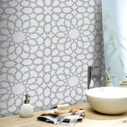 Moroccan Mosaic & Tile House - 8"x8" Bahja Handmade Cement Tile, White/Gray, Set of 12 - Wall And Floor Tile