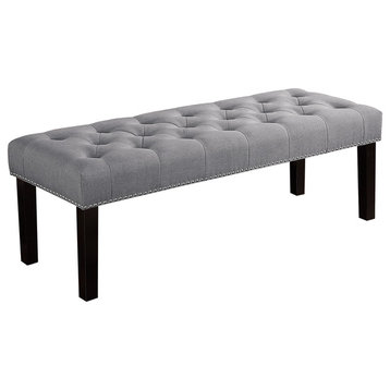 Ercole Upholstered Tufted Bench, Gray, 35"