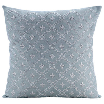 Blue Art Silk 22x22 Lattice Trellis Emboridered Pillows Cover, French Nautical
