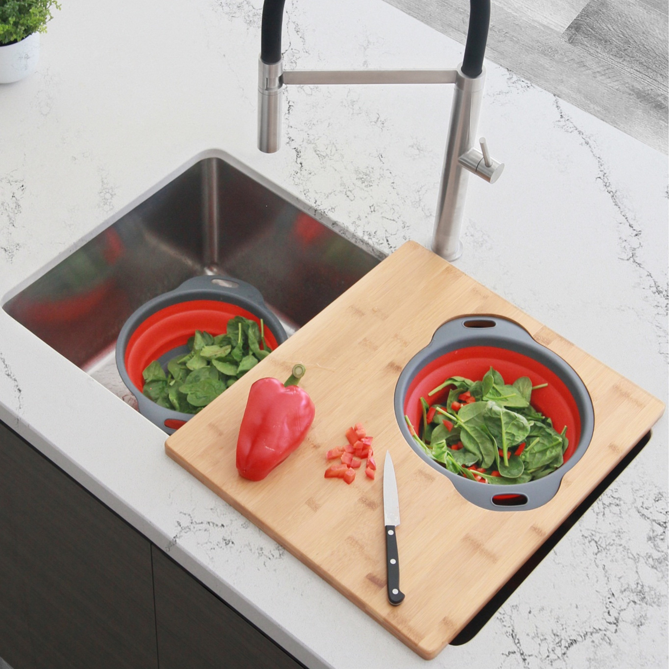 Over The Sink Large Cutting Board With Colander Set A-907