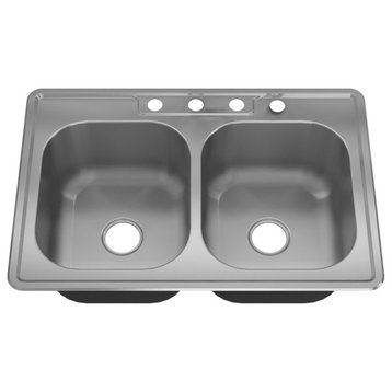 Sinber Double Bowl Kitchen Sink with 304 Stainless Steel Satin Finish, 33"x22", Drop in