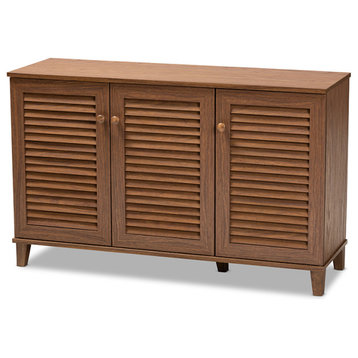 Coolidge Walnuted 8-Shelf Wood Shoe Storage Cabinet