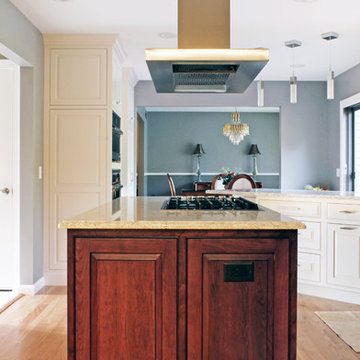 Traditional White Kitchen with Cherry Island