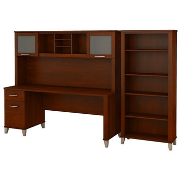 Scranton & Co Furniture Somerset 72W Desk with Hutch & Bookcase in Hansen Cherry