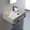 Rectangular Ceramic Wall Mounted Sink, Matte Black Towel Bar Included, Three Hol