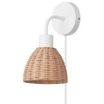 Globe Electric - Briar 1-Light Matte White Plug-In or Hardwire Wall Sconce with Rattan Shade - The Briar 1-Light Wall Sconce by Globe Electric offers modern design for every decor style. With a trendy dome shade, detachable polarity plug, and an in-line on/off rocker switch, this plug-in or hardwire wall sconce offers ideal lighting for any time of the day. Perfect for a living room, bedroom, home-office, or hallway, the matte white finish and warm rattan shade lends a Japandi design with cottagecore style that complements your existing home decor. The round backplate pops against an open brick wall and the 6-foot patented white braided fabric designer cord allows easy placement options. Functionality, versatility, and style work together to create the perfect wall sconce for all your lighting needs. Plug it in or hardwire it in place and enjoy unique lighting for years to come.