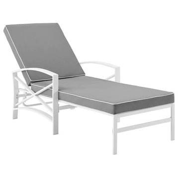 Outdoor Chaise Lounge, X-Aluminum Frame & Cushioned Seat, White/Gray
