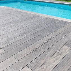 Accoya Color Grey pool decking - Deck Tiles And Planks