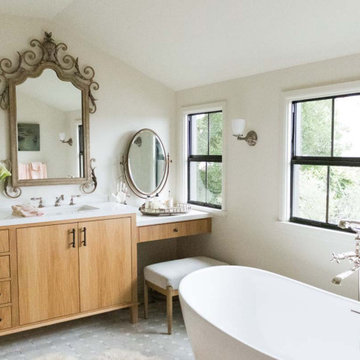 Vertical Grain Plain Sliced White Oak Vanity w/Make Up Table
