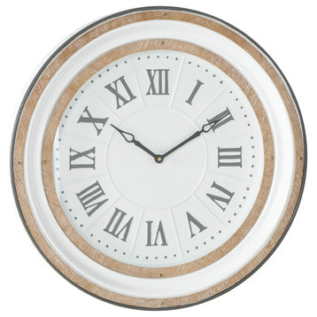 Round Metal and Wood Wall Clock with Roman Numerals