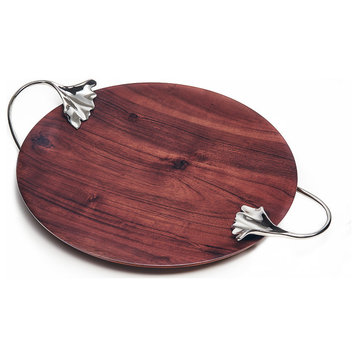 Ginkgo Wood Shallow Platter With Leaf Handles