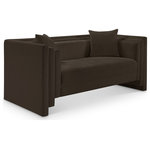 Meridian Furniture - Everett Upholstered Loveseat, Brown, Chenille Fabric - Make this Everett brown chenille fabric loveseat the center of a cozy reading nook. Handsome from every angle, this posh loveseat is plumply appointed to put supreme comfort within easy reach. Soft brown chenille upholstery fabric adds to its lavish feel while a staggered design gives it a modern edge. An included pillow gives it a beckoning vibe while the loveseat's solid wood inner frame makes it a lasting addition in any room.