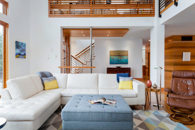 Mid-century modern living room photo in Portland