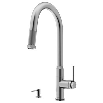 VIGO Hart Pull-Down Kitchen Faucet With Soap Dispenser, Stainless Steel