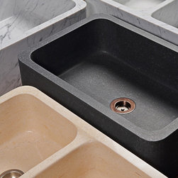 Stone Forest - Honed Basalt Carrara and Papiro Farmsinks - Kitchen Sinks