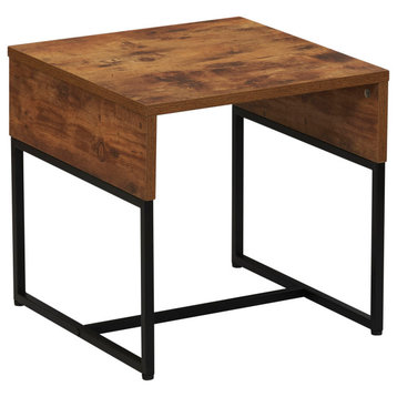 Wrap Square Side End Table Rustic Hickory Wood Grain and Black Metal