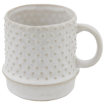 White Stoneware Mug with Hobnail Pattern (Set of 12 Mugs)