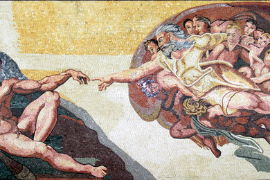Creation of Adam, Michelangelo , handcut marble mosaic reproduction