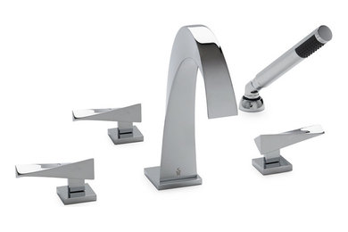 Arco with Arco Lever Deck Mount Tub Set with Cylindrical Hand Shower