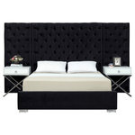Meridian Furniture - Grande Velvet Bed, Black, Queen - Rejuvenate your bedroom space with this Grande Black Velvet Queen Bed. Svelte velvet covers each inch of this magnificently styled bed, lending it a bit of softness and glamour. The bold headboard is heavily button tufted for a regal and sophisticated look, and it's padded, so you can rest your back against it while you read or watch TV. The full-framed base is modish and sleek and provides sturdy support for the mattress of your choice.