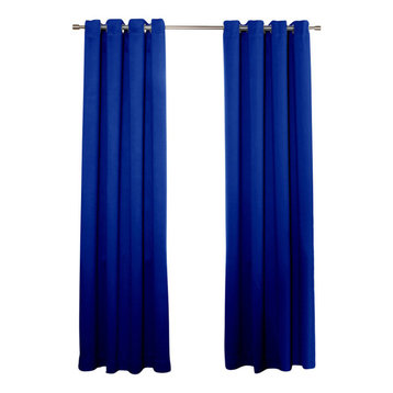Silver Grommet Top Solid Thermal Insulated Blackout Curtain, Royal Blue, 95"