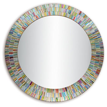 Bohemian Rainbow Rhapsody Mosaic Wall Mirror,24" Multicolor Spectrum Wall Mirror