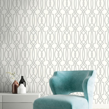 Transform Silver Trellis Peel and Stick Wallpaper by Graham & Brown Room Shot