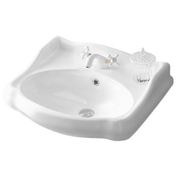 Classic-Style White Ceramic Wall Mounted Sink, One Hole