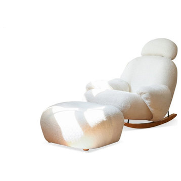 White Lamb velvet Lounge, Rocking lazy Sofa, White Sofa Chair Footstool